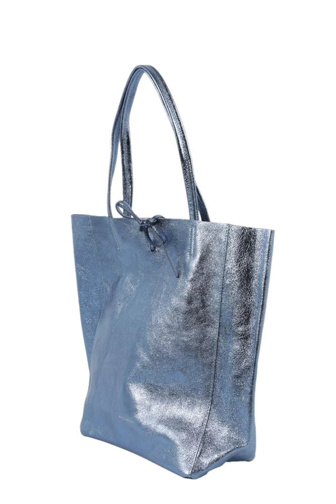 
            
                Load image into Gallery viewer, MAISON FANLI- METALLIC BLUE JEANS BAG
            
        