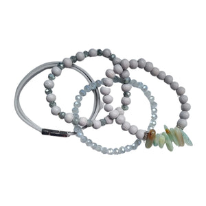 GREY & BLUE BEADED BRACELET SET