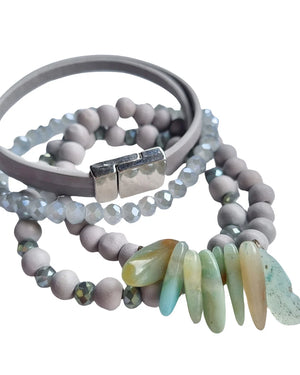 GREY & BLUE BEADED BRACELET SET