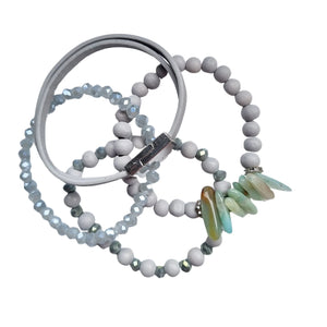 GREY & BLUE BEADED BRACELET SET