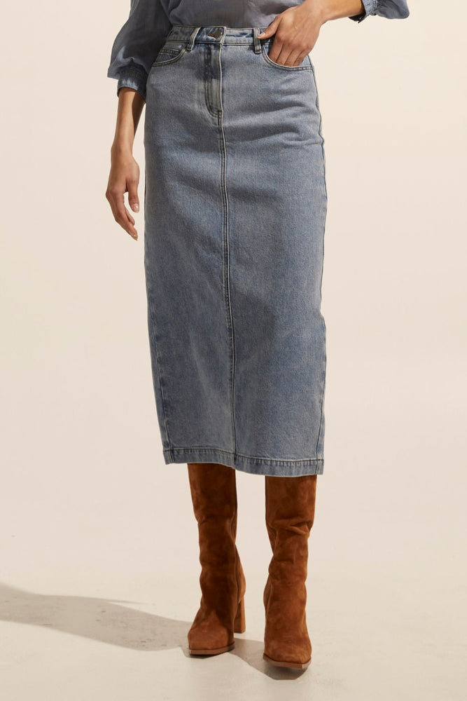 
            
                Load image into Gallery viewer, ACCORD SKIRT - WASHED DENIM
            
        