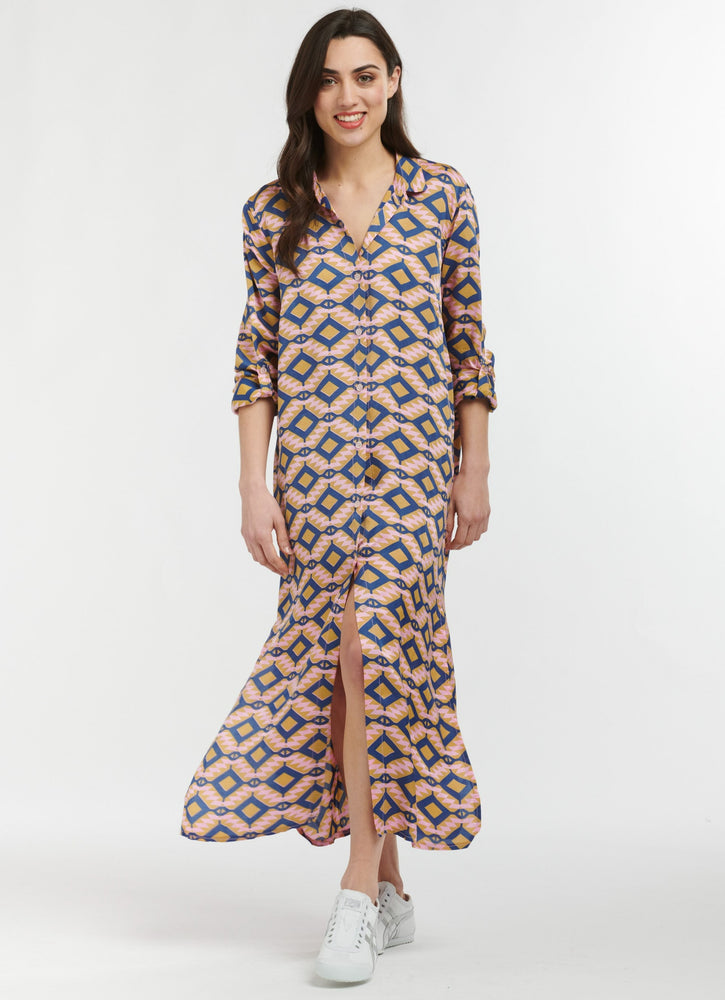 TUSCANY DRESS - AZTEC PRINT BLUE