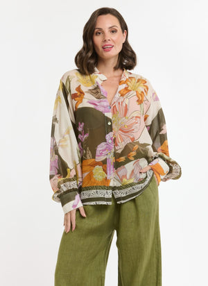 BIG FLOWERS SHIRT - CREAM & KHAKI