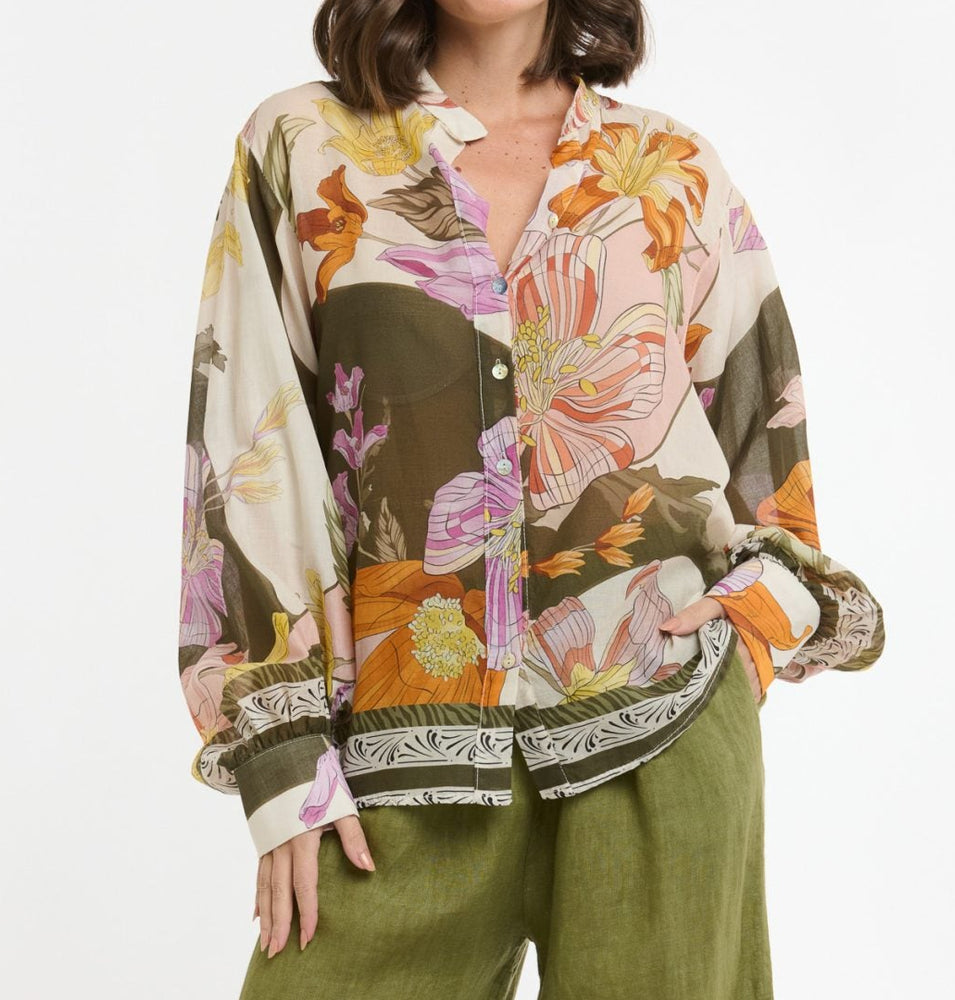 BIG FLOWERS SHIRT - CREAM & KHAKI