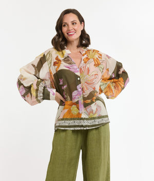 BIG FLOWERS SHIRT - CREAM & KHAKI