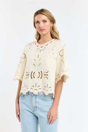 ANNE EMBROIDED TOP - ANITQUE CREAM