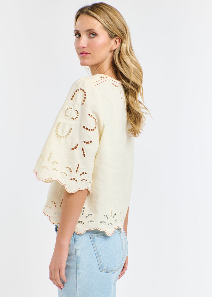 ANNE EMBROIDED TOP - ANITQUE CREAM