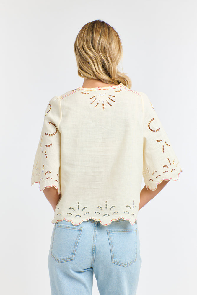 ANNE EMBROIDED TOP - ANITQUE CREAM