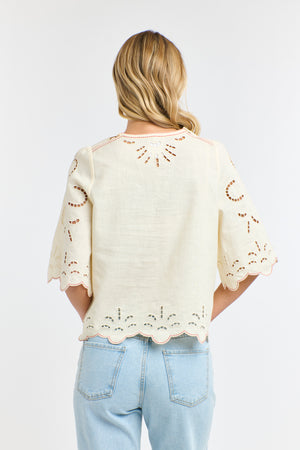 ANNE EMBROIDED TOP - ANITQUE CREAM