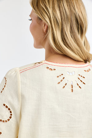 ANNE EMBROIDED TOP - ANITQUE CREAM