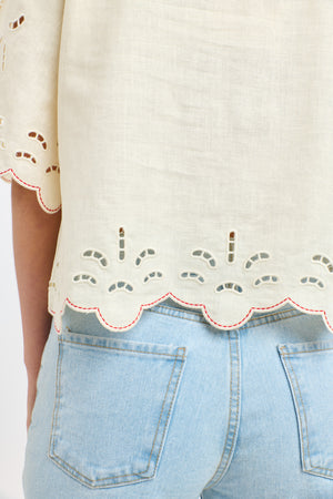 ANNE EMBROIDED TOP - ANITQUE CREAM