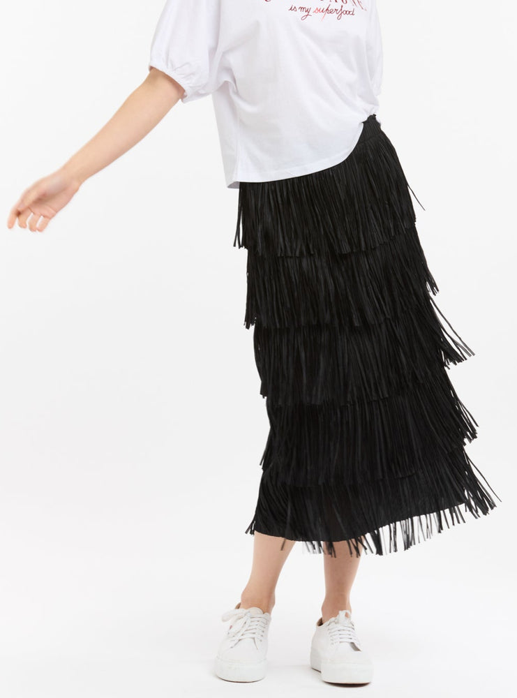 TIER FRINGE SKIRT - BLACK