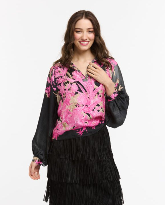 FLOWERS SHIRT - BLACK & FUSCHIA