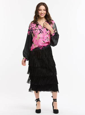 FLOWERS SHIRT - BLACK & FUSCHIA