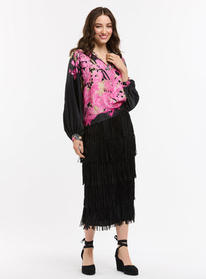 FLOWERS SHIRT - BLACK & FUSCHIA