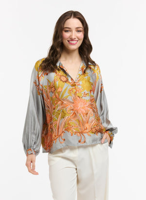 FLOWERS SHIRT - PALE BLUE & ORANGE