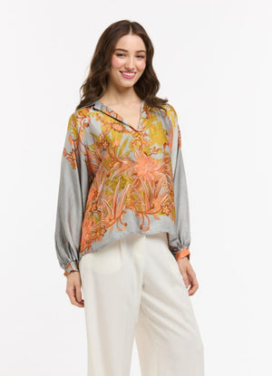 FLOWERS SHIRT - PALE BLUE & ORANGE
