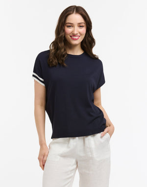 KNIT TOP - NAVY & WHITE