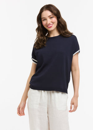 KNIT TOP - NAVY & WHITE