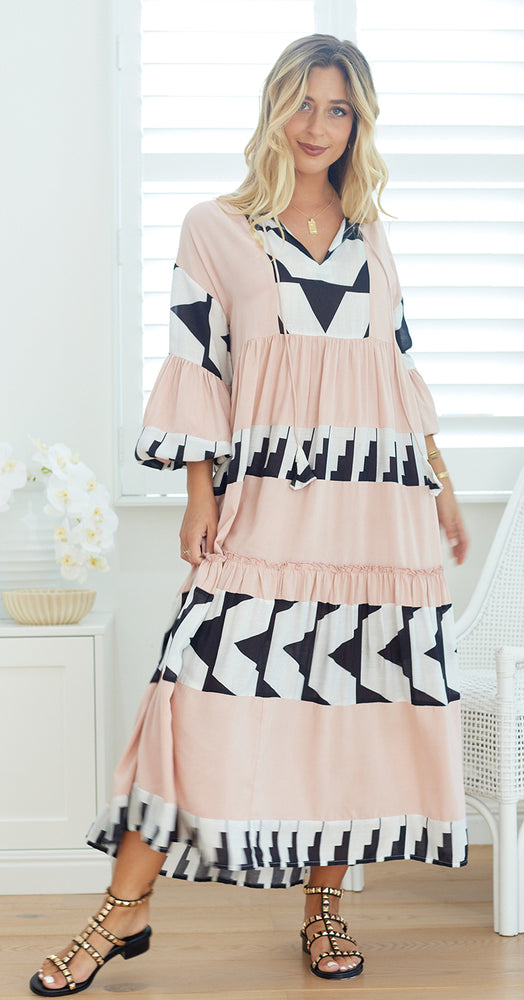 BELLA DRESS - BLUSH & BLACK