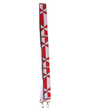 BEADED BAG STRAP - RED AZTEC