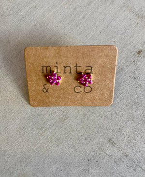 CZ FLOWER PINK & GOLD EARRING