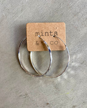 HOOP EDGE SILVER EARRING - 40MM