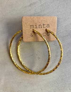 DIAMOND CUT HOOP GOLD EARRING - 50MM