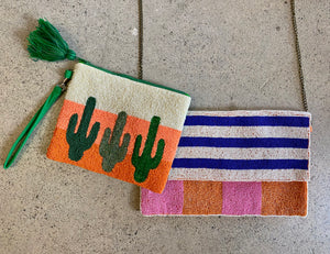 STRIPE BEADED CLUTCH BAG