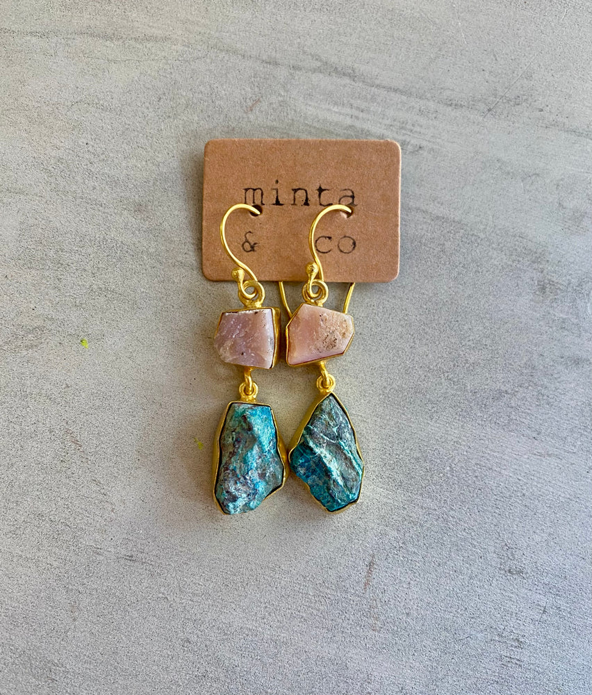RAW STONE PINK & TURQUOISE DROP EARRING