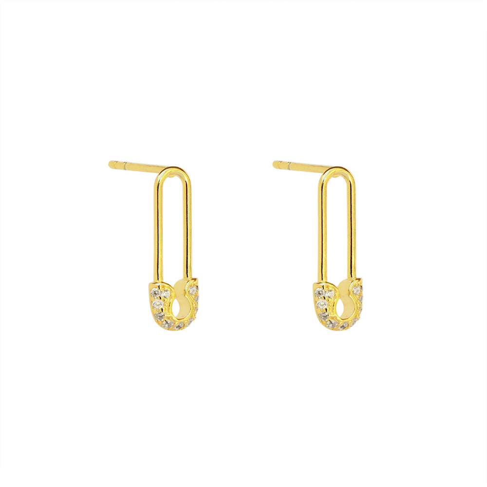 SAFETY PIN CZ GOLD EARRING