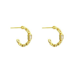 LINK & CZ HOOP GOLD EARRING