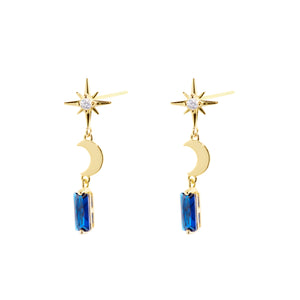 GOLD STAR MOON BLUE EARRING