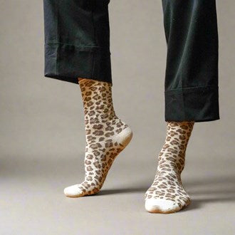 KLU GLITTER LUREX SOCKS - BEIGE LEOPARD