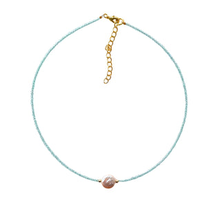 FRESHWATER PEARL & BEAD NECKLACE - AQUA
