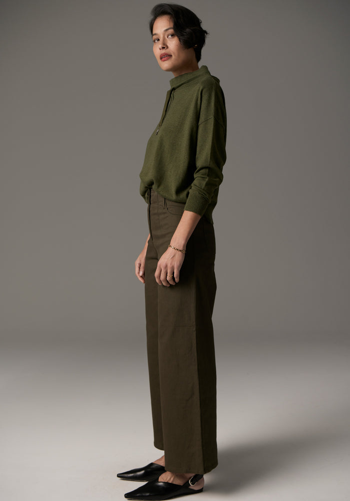 LAUREN WIDE LEG JEAN - KHAKI