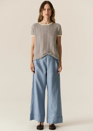 JULES KNIT TEE - BLUE & IVORY