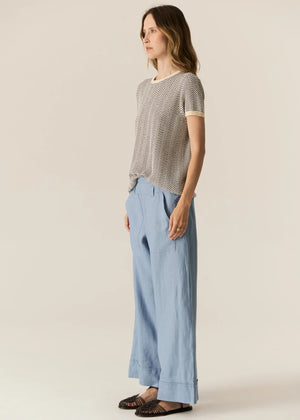 JULES KNIT TEE - BLUE & IVORY