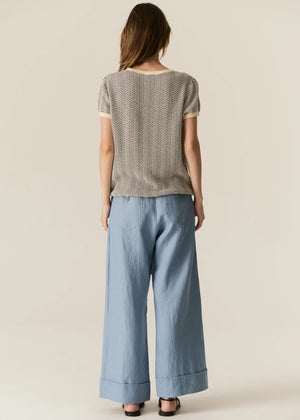 JULES KNIT TEE - BLUE & IVORY