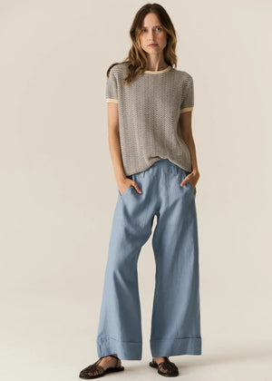 JULES KNIT TEE - BLUE & IVORY
