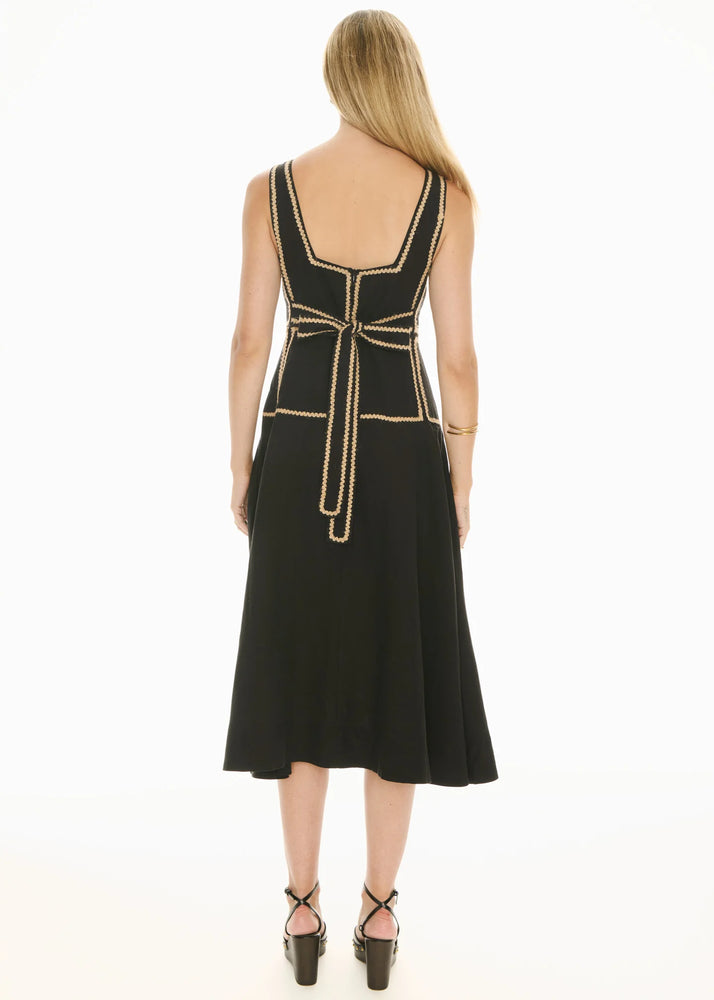 MARLIN RAFFIA TRIM DRESS - BLACK