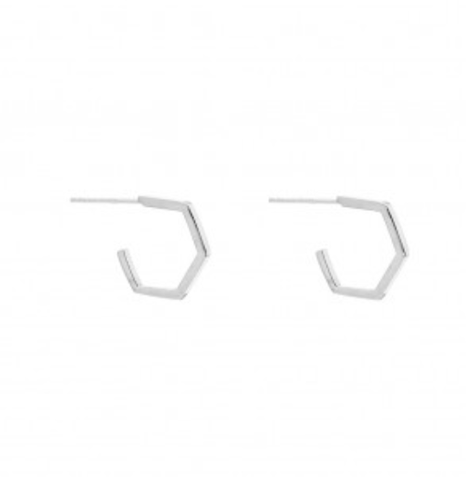 HEXAGON HOOP SILVER EARRING