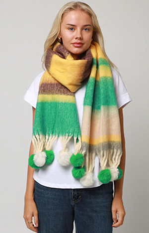 POM POM SCARF - GREEN