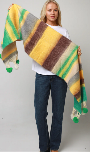 POM POM SCARF - GREEN