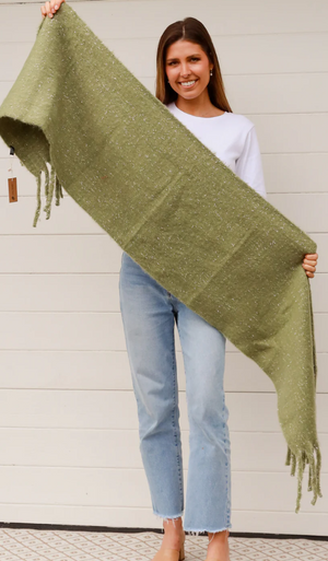 TASSEL SCARF - GREEN SILVER FLECK