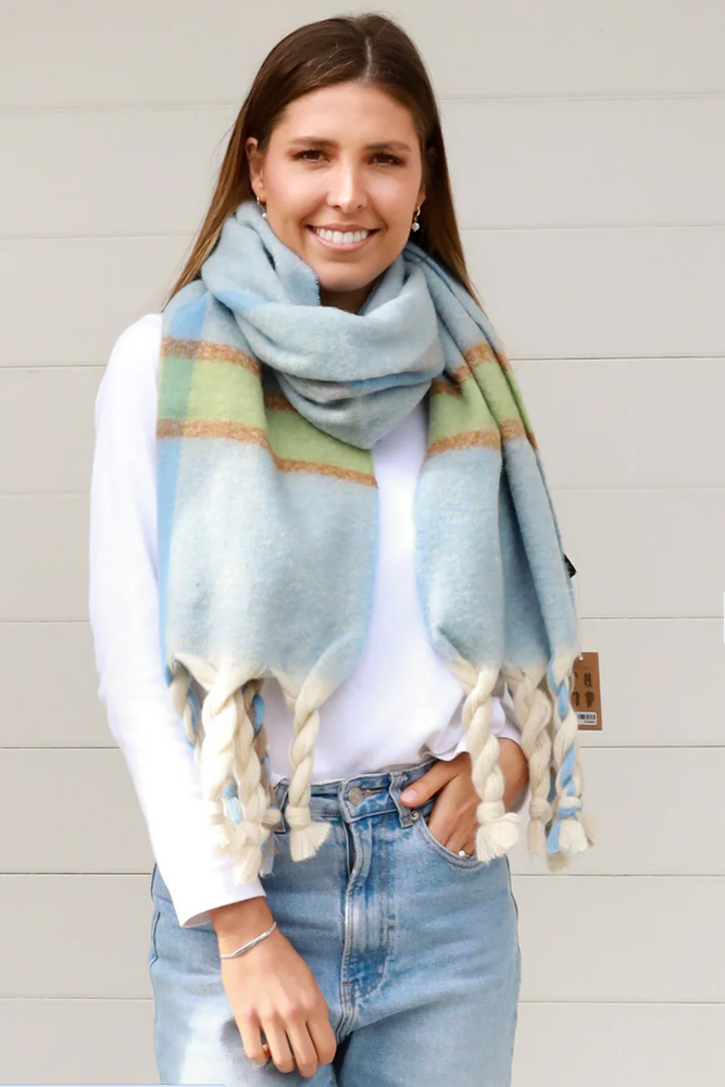 TWIST TASSEL SCARF - PASTEL BLUE