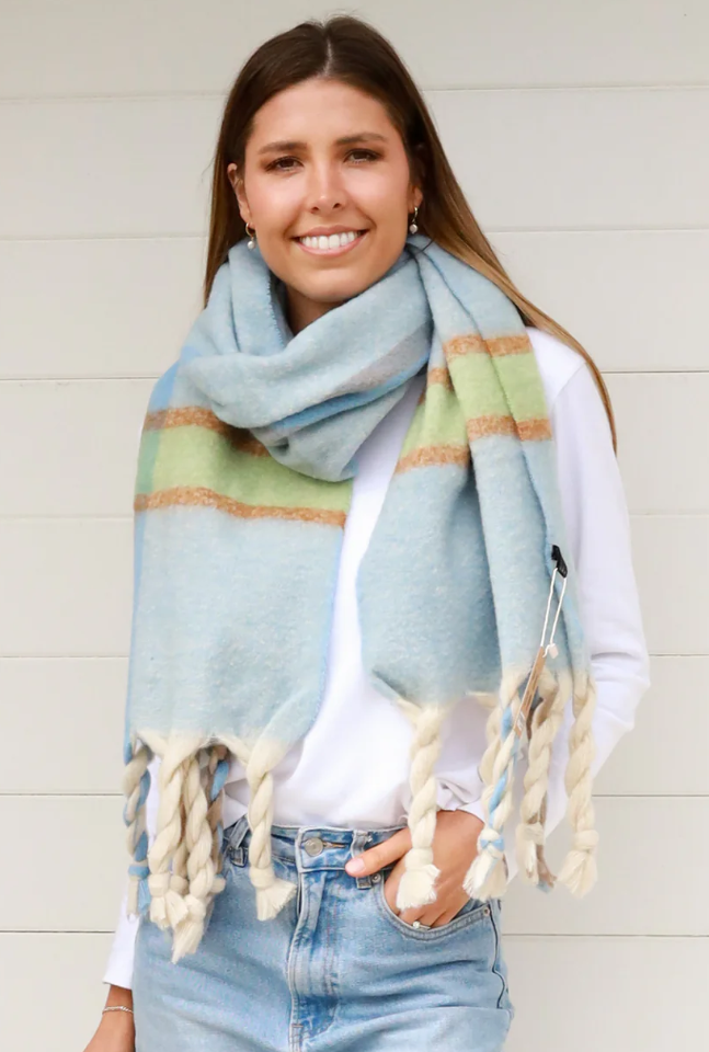 TWIST TASSEL SCARF - PASTEL BLUE