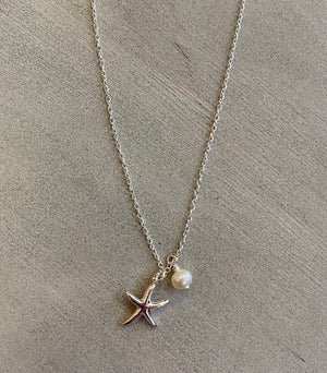 STARFISH & PEARL NECKLACE - SILVER