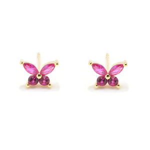 BUTTERFLY SILVER PINK STUD EARRING