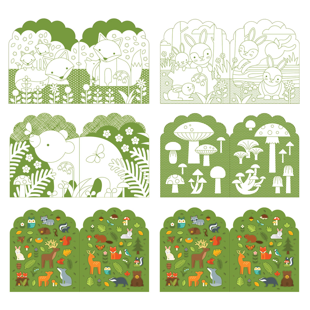 PETIT COLLAGE COLOURING BOOK WITH STICKER-WOODLAND ANIMALS